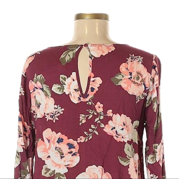 🌺 Boutique C Boho Floral Wine Ruffle Long Sleeve Blouse Size M NWT - Picture 4 of 8